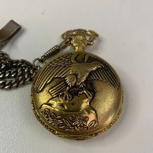 Vintage Milan Eagle Pocket Watch Gold Tone w/ Chain Antique Timepiece Japan Movt